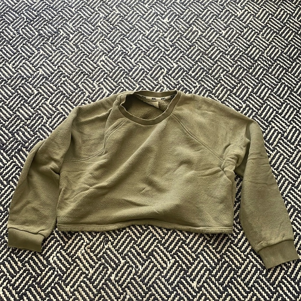 Madewell MWL AiryTerry Olive Green Cropped Cotton Sweatshirt